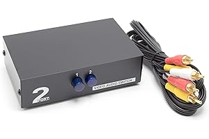 THE CIMPLE CO 2 Way AV Switch - 2 Input 1 Output RCA Selector Switch for Composite Audio and Video - Switcher Box - Includes RCA Composite Cable (Black)