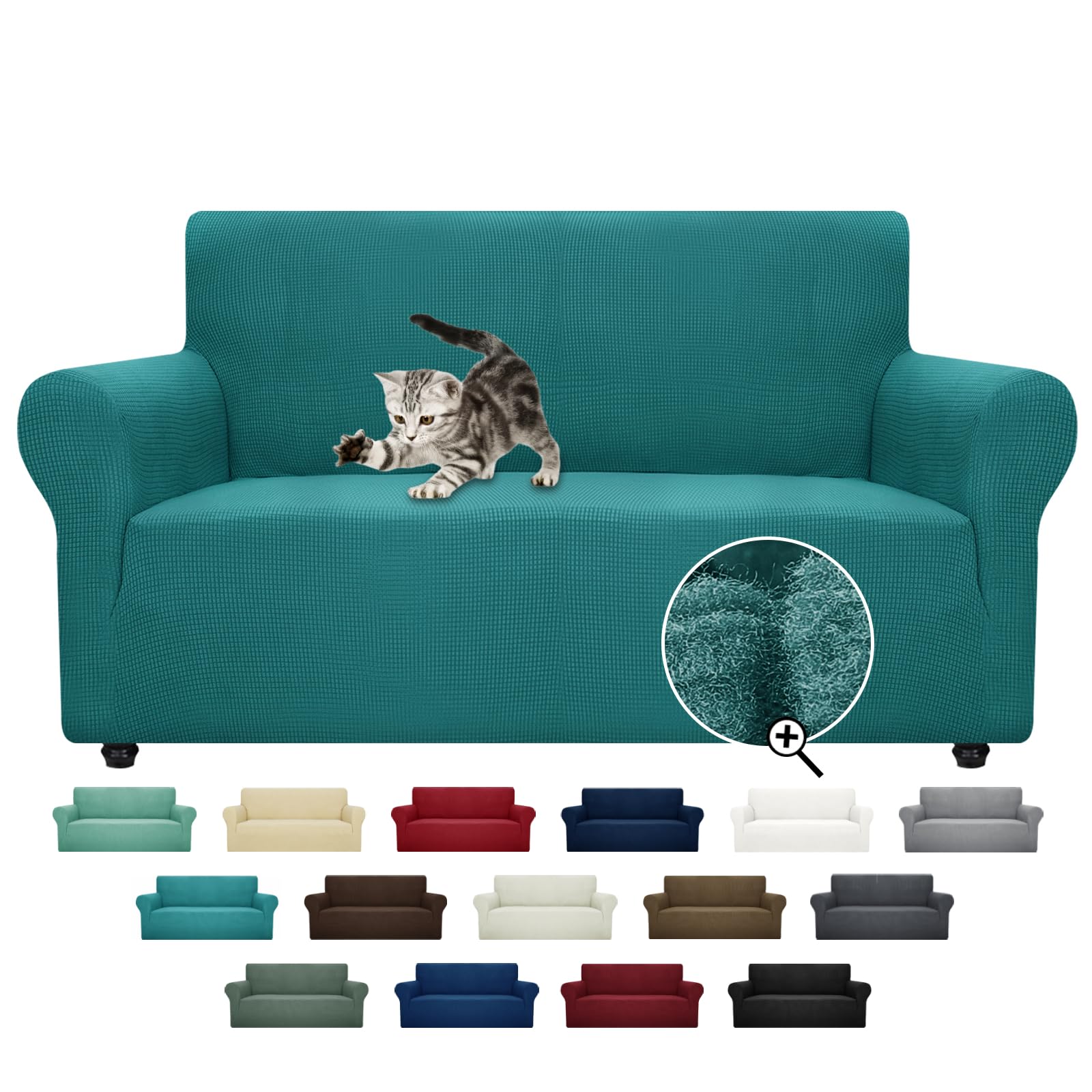 Photo 1 of ZNSAYOTX Super Stretch Couch Cover Love Seat Sofa Covers for Living Room Dogs Pet Friendly Furniture Protector Spandex Loveseat Slipcovers with Anti Slip Foam Sticks (Peacock Teal, Loveseat)