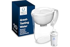 Brita Large Water Filter Pitcher for Tap and Drinking Water, Includes 1 Standard Filter, BPA-Free, Lasts Two Months, 10-Cup Capacity, Bright White