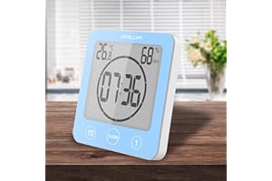 S SUNSBELL Shower Clock Waterproof Wall Clock Bathroom Clock Sunsbell Shower Cock Digital Temperature Humidity Display with Suction Cup, Touch Screen Timer for Kitchen Bathroom