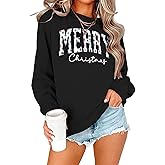 OUNAR Christmas Shirts For Women Merry Christmas Graphic Sweatshirt Christmas Crewneck Long Sleeve Xmas Holiday Pullover Tops
