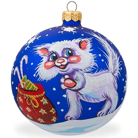  Bestpysanky Fluffy White Cat With Gifts Glass