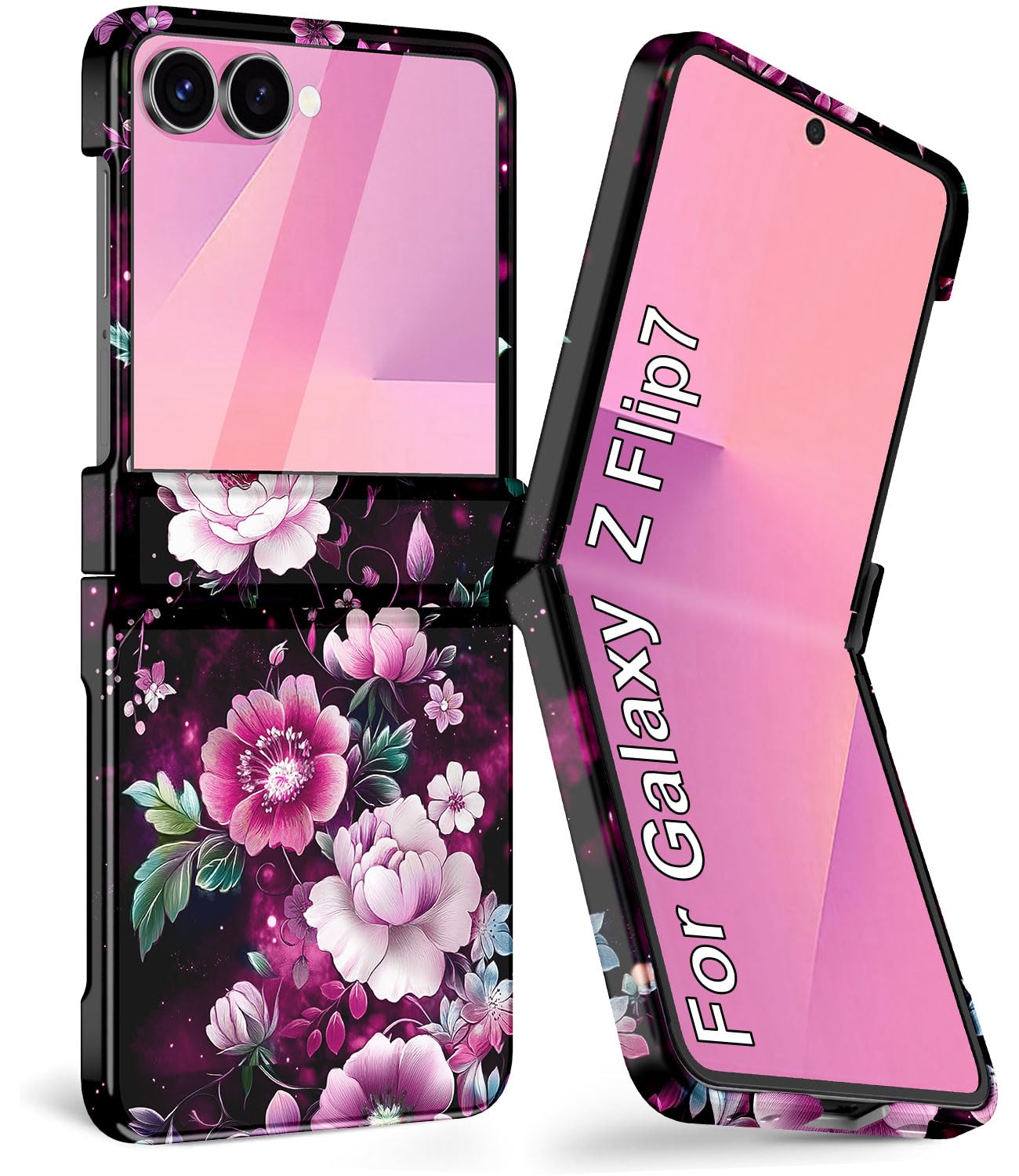 Btscase for Samsung Galaxy Z Flip 7 Case,Built in Front Screen Protector,Gold Glitter Marble Pattern Hard PC Slim Shockproof Full Body Drop Protective Case for Galaxy Z Flip 7 5G (2025), Purple Red
