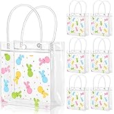 FYSUIMU 12 Pcs Easter Clear PVC Gift Bags with Handle Easter Bunny Party Favors Bags Colorful Rabbit Reusable Transparent Treat Tote Bags for Spring Birthday Holiday Party Supplies