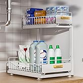 HOMEAILIE Under Sink Organizer, High Adjustable 2 Tier Under Kitchen Sink Organizer, Multi-Purpose Storage Shelf for Kitchen Bathroom Cabinet, White