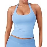 YEOREO SoftHue Women's Impact Halter Tank Top Longline Backless Scoop Neck Built-in Bra Sports Workout Gym Crop Top