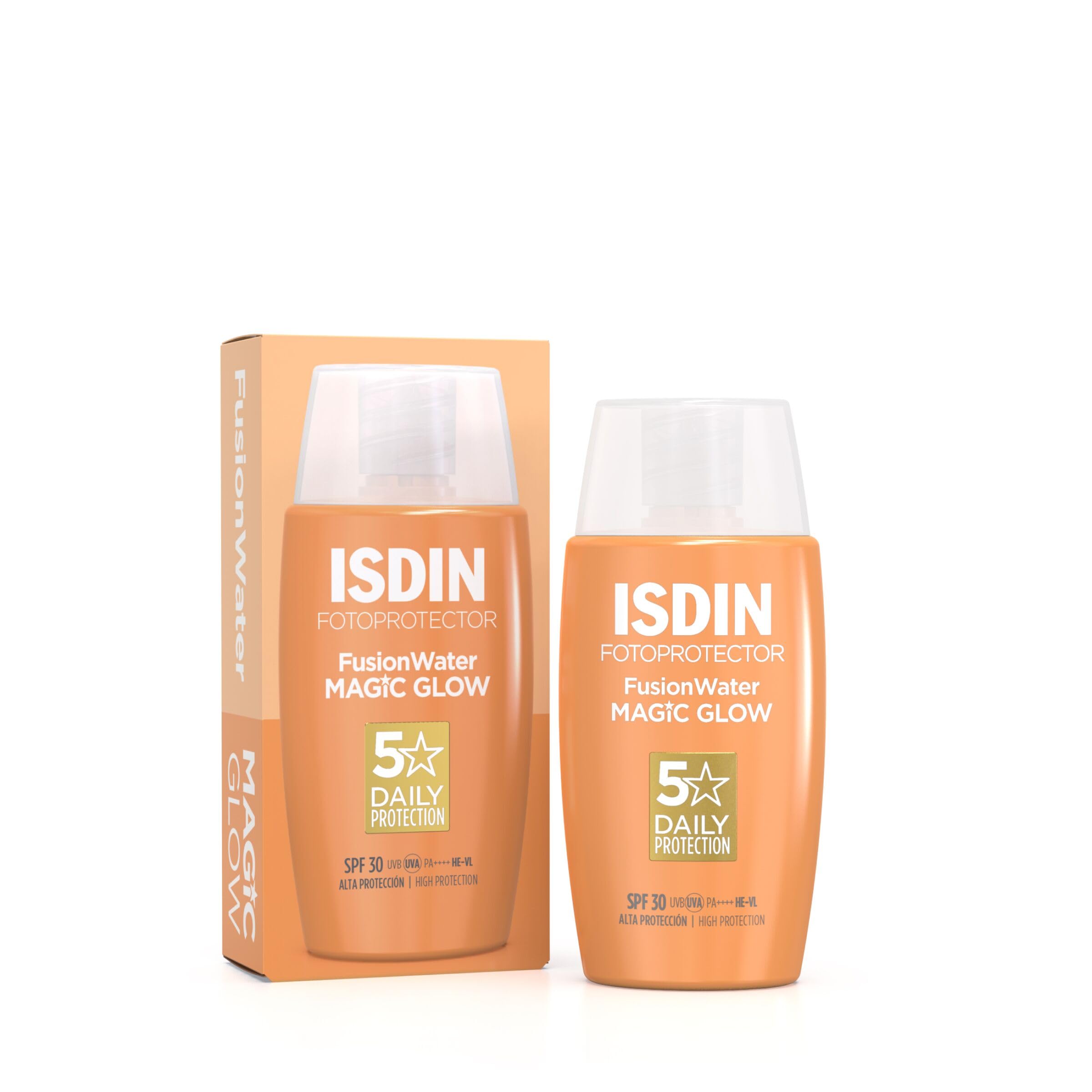 ISDIN Fotoprotector Fusion Water MAGIC GLOW SPF 30 Facial Sunscreen with Ultra-Light Texture and Watery External Phase with Glow Effect, 50 ml