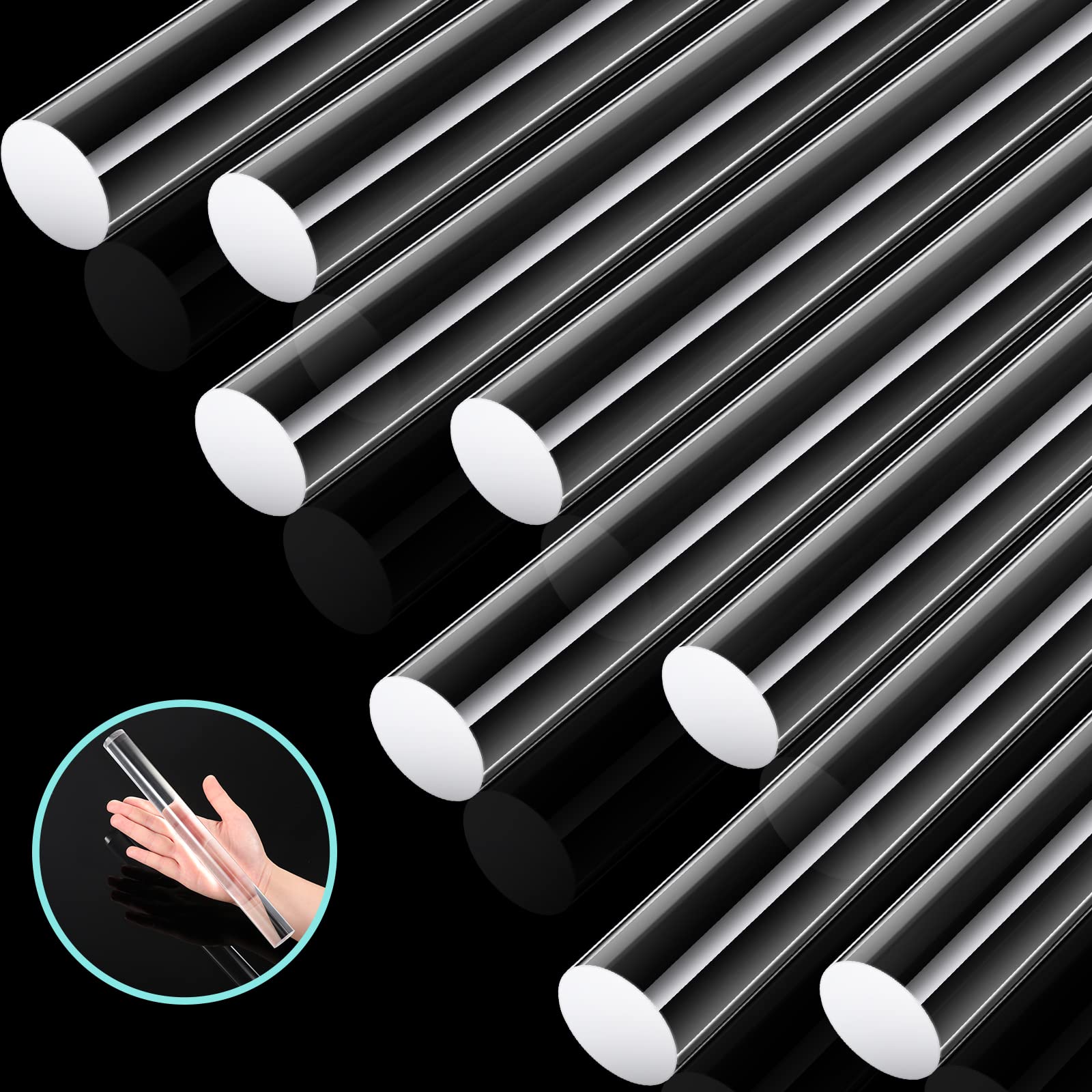 Photo 1 of 10 Inch Clear Acrylic Dowel Rods for DIY Crafts - 1 Inch Diameter Round Rods for Rolling Pins & Clay Projects (8 Pieces)
