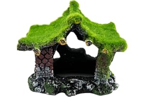 Tfwadmx Aquarium Decoration House Resin Hollow Hideout House, Betta Fish Hide Accessories Cave Ornament Tank Small Fish Hideaway with Moss