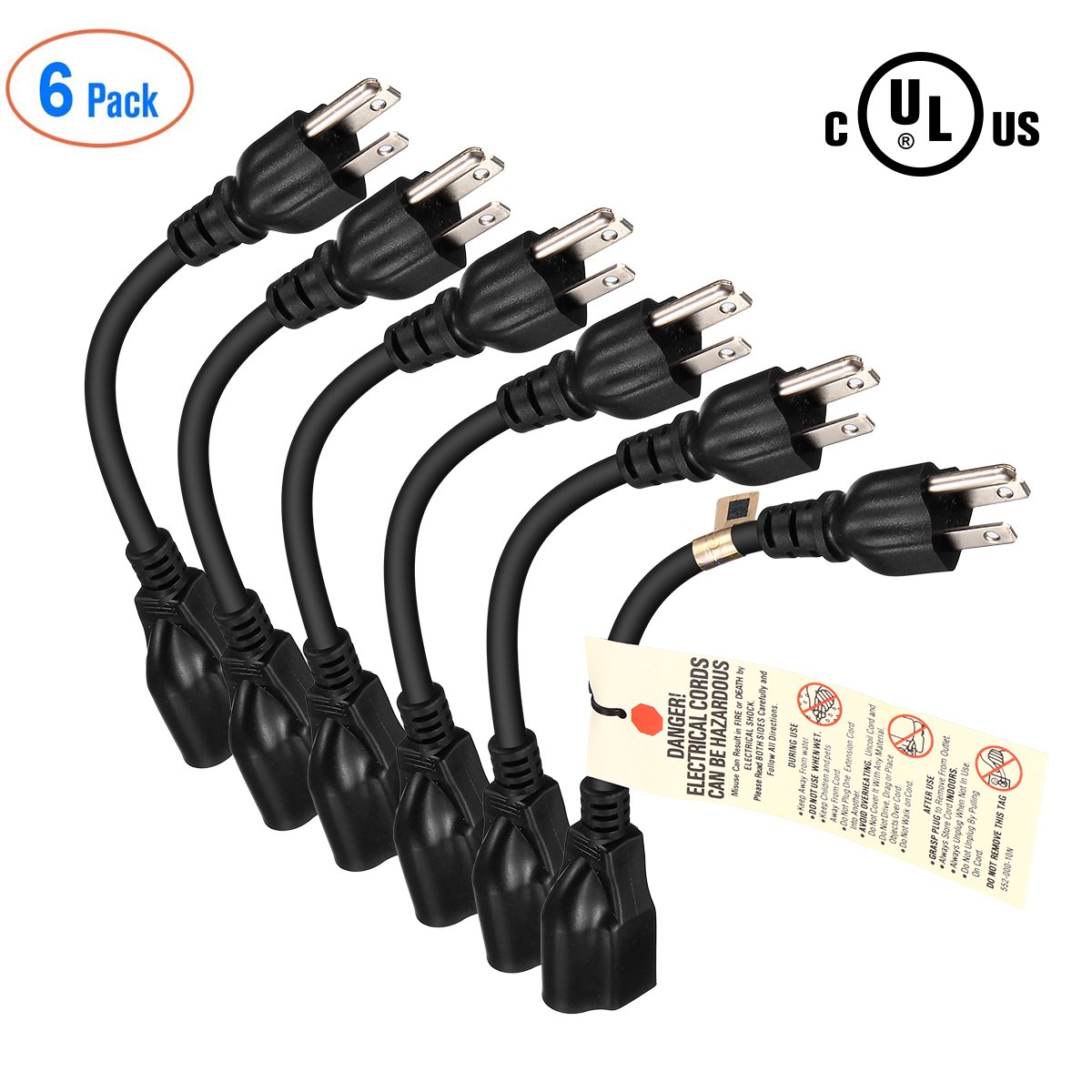 [UL Listed] Miady Short Power Extension Cord Outlet Saver, 16AWG/13A, 3