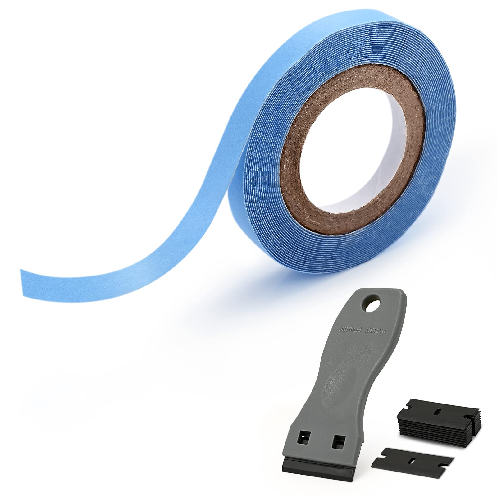 EHDIS Hair Extension Tapes with Plastic Scraper, Double Sided Hair Tape for Hair Extensions Lace Wig Hairpiece Toupee Hair Weft, 8mm x 3yards