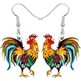 Acrylic Drop Rooster Chicken Earrings Funny Design Lovely Gift For Women By The Bonsny
