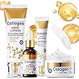 Collagen Skin Care Set, Anti Aging Skincare Set for Reduce Wrinkles, Shrink Pores, Smooth Fine Lines, Hydrating, 4 Pcs Travel Skincare Kits for Women with Cleanser, Serum, Cream, Eye Cream.