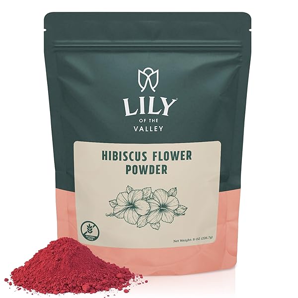 LILY OF THE VALLEY HIBISCUS FLOWER POWDER – GROUND HIBISCUS SABDARIFFA – IDEAL FOR COOKING, BAKING, TEA, SMOOTHIE – VEGAN & GLUTEN-FREE – RESEALABLE POUCH (16OZ, 453G)- PACKAGE MAY VARY