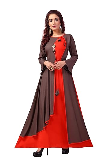 Brown Long Gown High Low Layered Front Slit Kurta for Women