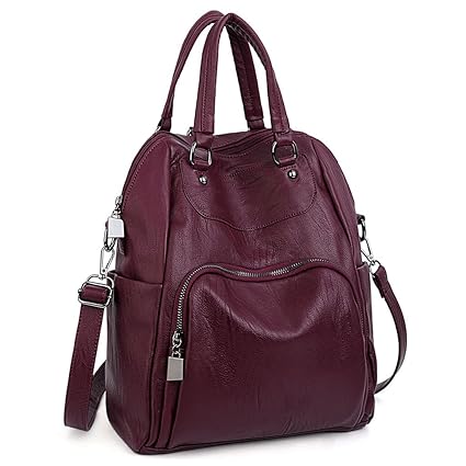 UTO Damen Rücksack Purse PU gewaschen Leder Convertible Frau Rucksack Crossbody Schultertasche rot