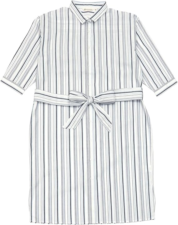 Amazon Co Jp ブリックハウス シャツワンピース カジュアル 七分袖 リボン付 レギュラー衿 レディース ウィメンズ Bldbr00 13 ブルー L 服 ファッション小物