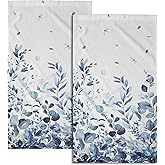 Mweet Blue Eucalyptus Leaves Hand Towels Set of 2, Botanical Leaf Floral Face Towel 28X14 inch, Quick Dry Super Absorbent Soft Washcloths for Kitchen Bathroom Yoga Workout Gym