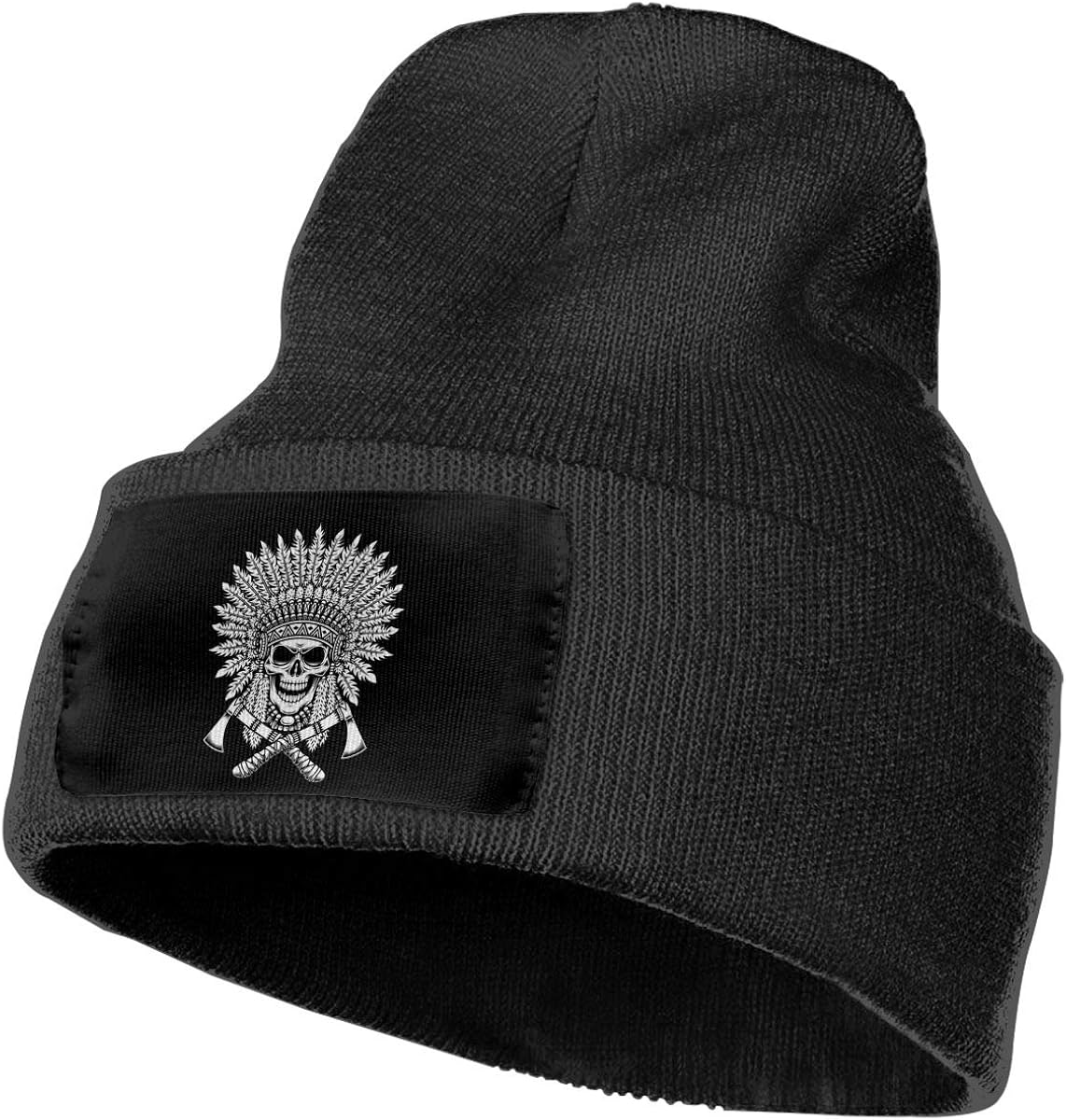 American Indian Chief Skull Crossed Tomahawks Unisex 12 Inch Knitted Beanie Beanie Hat Skull