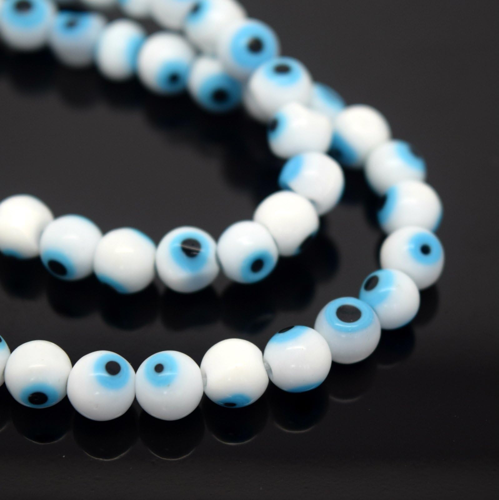 Evil Eye Round Lampwork Glass Beads 4mm,6mm,8mm - Pick Colour for Jewellery Making DIY Crafts by Star Beads White/Blue 8mm (45Pcs)