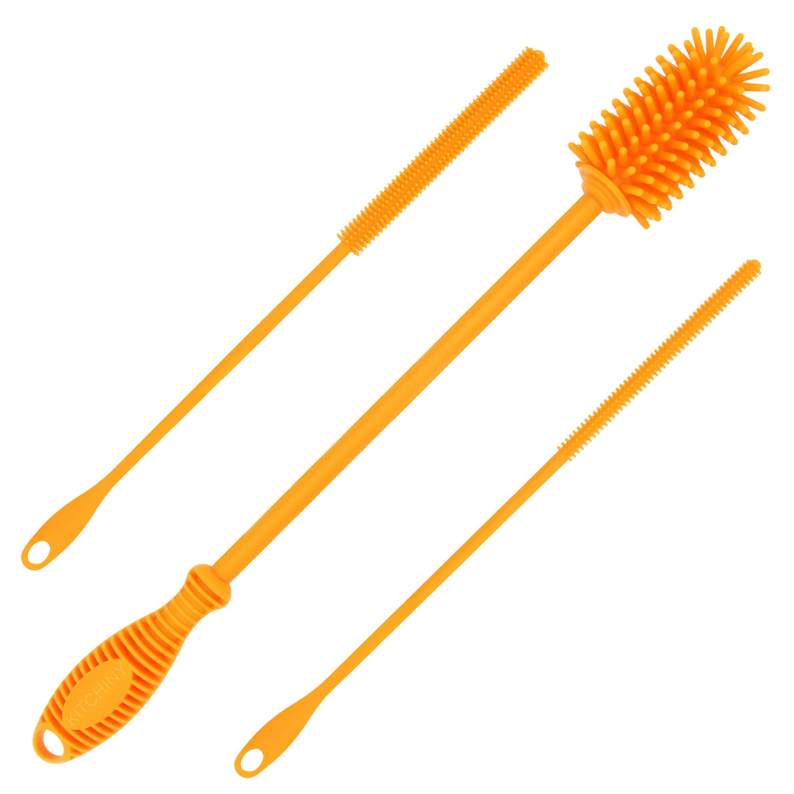 Kitchiny 12.5" Silicone Bottle Brush & Straw Cleaner Brush Set | Water Bottle Cleaner for Hydro Flasks, Tumblers, Glassware, Vases and Narrow Neck Containers
