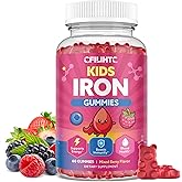 Iron Gummies for Kids & Teens, Kids Multivitamin with Iron Supplement, Calcium, Folate, Zinc, Prebiotic - for Blood Builder & Energy Support, Iron Deficiency - Vegan & Non-GMO - 60 Count Mixberry