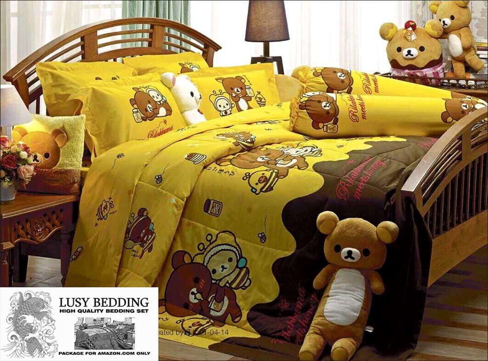 Rilakkuma Official Licensed Bedding Set, Bed Sheet, Pillow Case, Bolster Case (Not Included Comforter) RK002 Set C (KING 72"x78") with "Lusy Bedding" Label