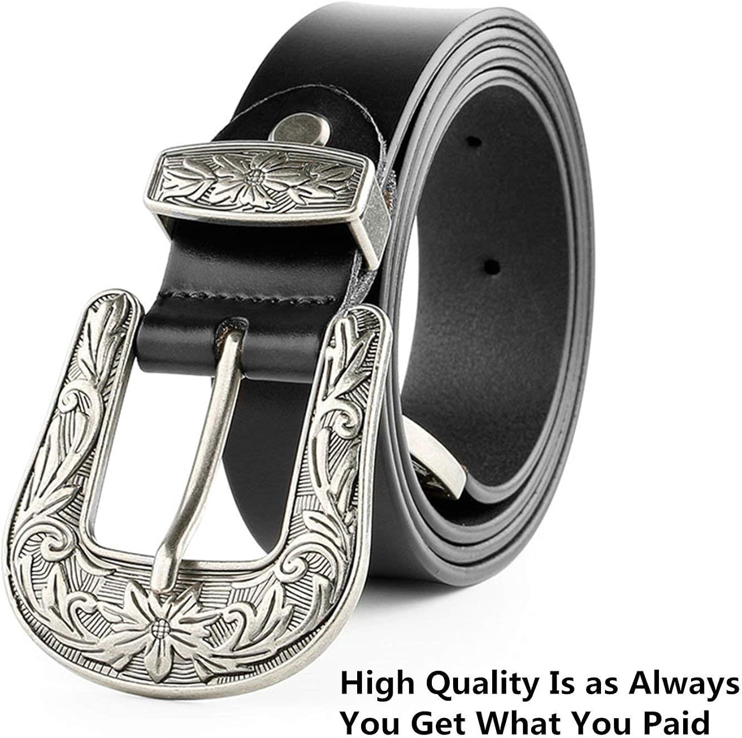 Women Leather Belts Ladies Vintage Western Design Black Waist Belt for Pants Jeans Dresses at  Women’s Clothing store