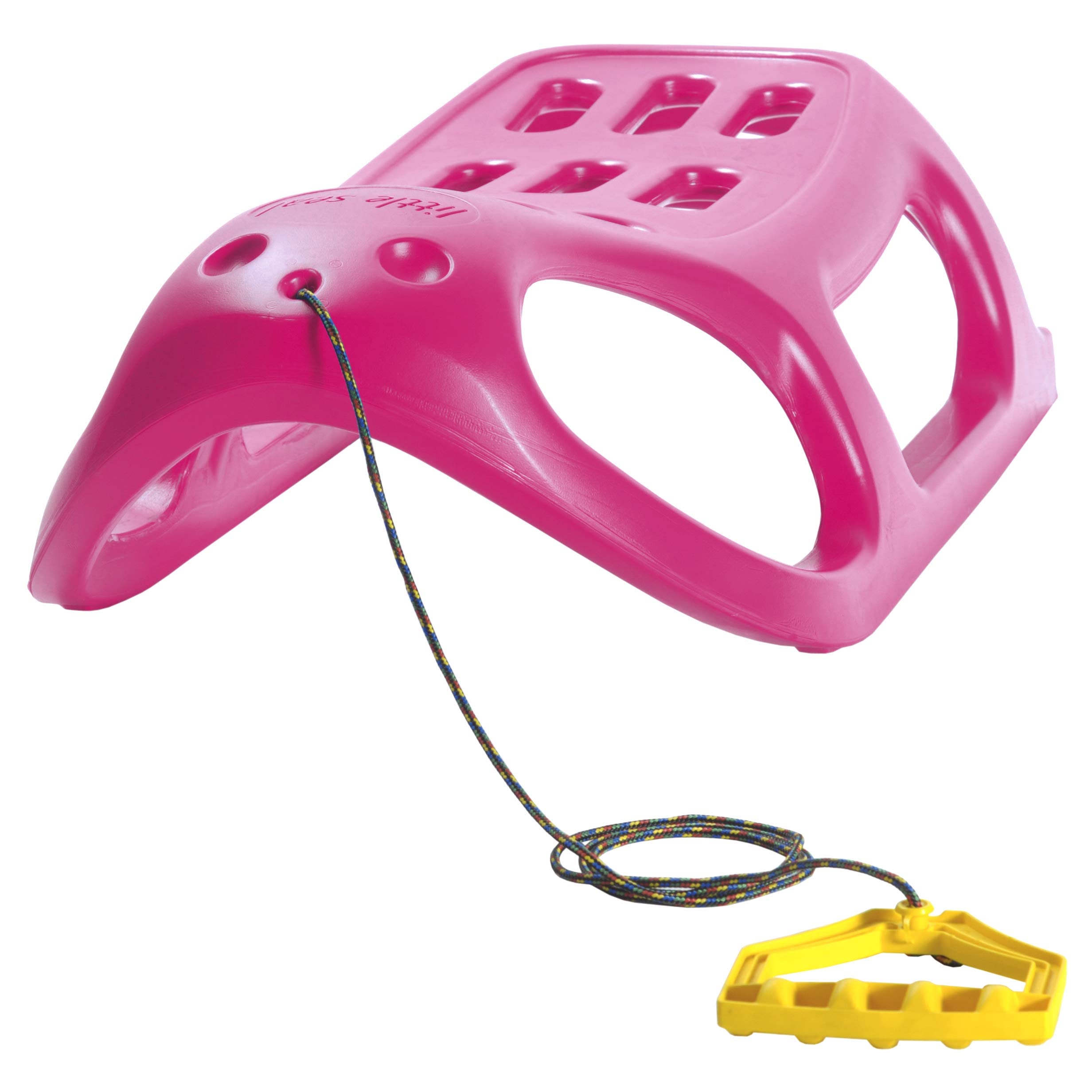 Pink plastic sledge Little Seal eith metal runners and rope