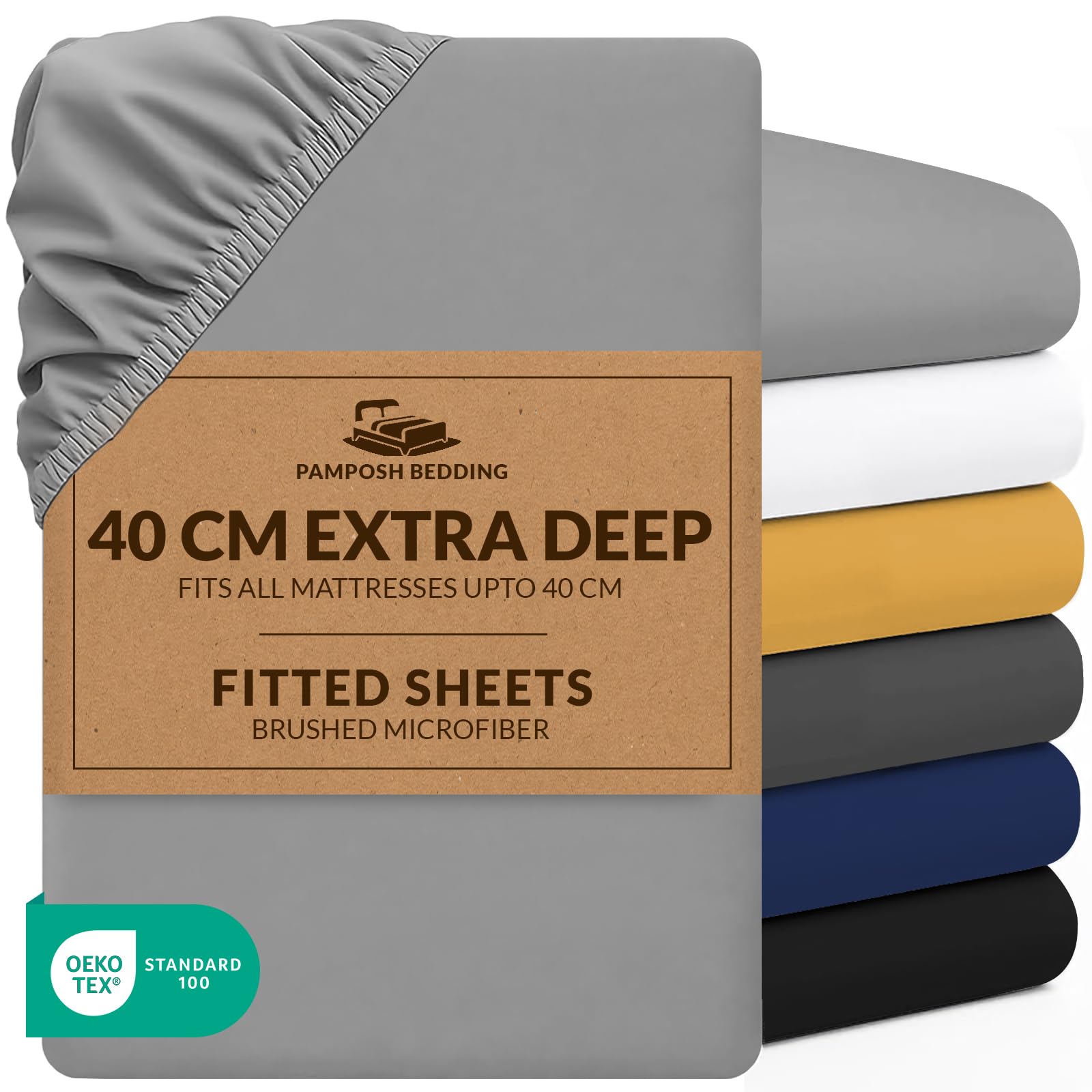 Pamposh Super King Fitted Sheet Extra Deep Pocket 40 cm (16 inches) Durable Elastic Bed Sheets - Premium Brushed Microfibre Superking Fitted Sheet - Ultrasoft Hypoallergenic Fade Resistant