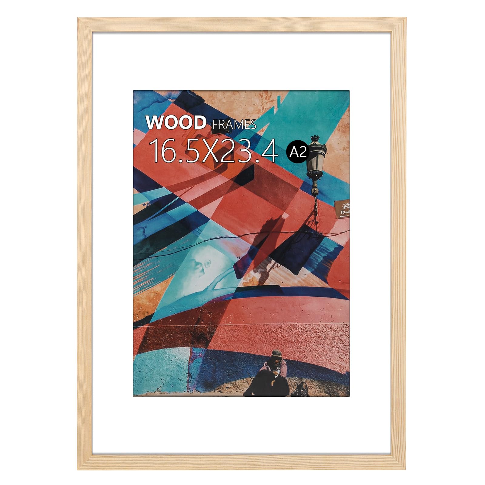A2 Poster Frame,16.5x23.4 Natural Wood Picture Frames with Polished Acrylic Glass,Easy to Hang,Display A2 without Mat or A3 with Mat for Wall Mounting Horizontally and Vertically