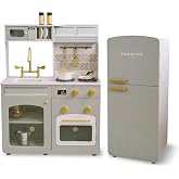 Teamson Kids Little Chef Normandy Play Kitchen Set, Smoky Green | Wooden, Sink Oven Modular Fridge, 14 Accessories, For Toddlers &amp; Kids 3+, Large Vintage Style