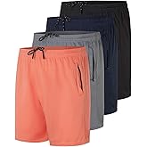 Real Essentials 4 Pack: Men's Mesh 5" Athletic Zipper Shorts Workout Gym Running Basketball (Available in Big & Tall)