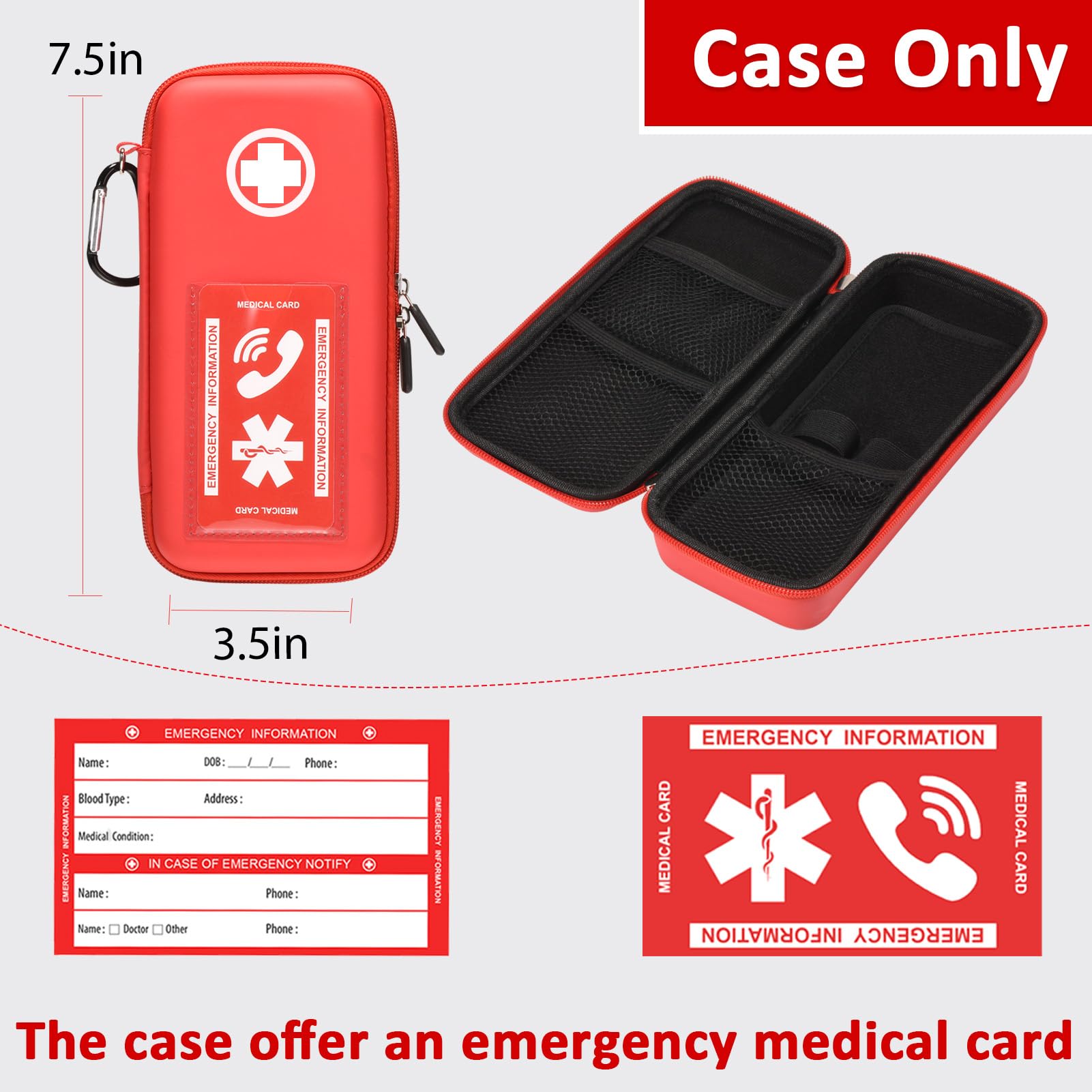 EpiPen Carry Case, Hard Emergency Medical Bag with Carabiner-for 2 EpiPens, Asthma Inhaler, Auvi-Q,Eye Drops,Anti-Histamine,Allergy Medication,Diabetes Travel Case for Adults and Kids