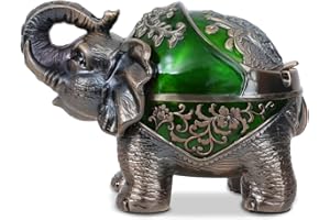 Gusnilo Stand Elephant Ash Tray Vintage Metal Ashtray with Lid - Indoor & Outdoor, Green