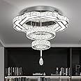 Flashing God Modern Crystal Chandeliers Dia 24" Silver Chandelier Flush Mount Ceiling Light for Bedroom Living Room Dining Room Hallway Dimmable 3 Rings LED Celing Lighting Fixtures