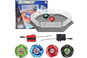 DEZAWRTY Bey Stadium X Xtreme Battle Set, 4 Spinning Tops, 2 Launchers and 1 Arena with X Acceleration Rail, Boys Toys Kids Birthday Gift Ideals, for 6+ Years Old (Grey)