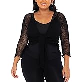 SHU-SHI Plus Size Sheer Shrug Summer Sweaters for Women Lightweight Cardigan Bolero Tie Top Open Front Knit