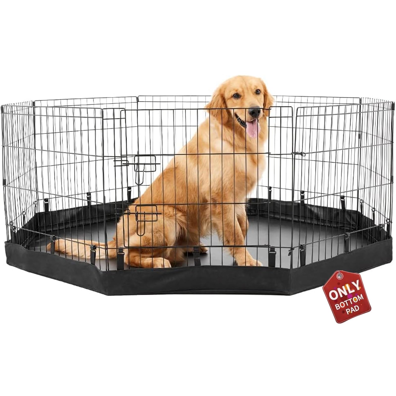 Photo 1 of PJYuCien Dog Playpen Bottom Pad, Fits 24 Inch 8 Panels Regular Octagon Metal Exercise Pet Pen, Elastic Buckles Connections, Black (Note: Fence Not Included)