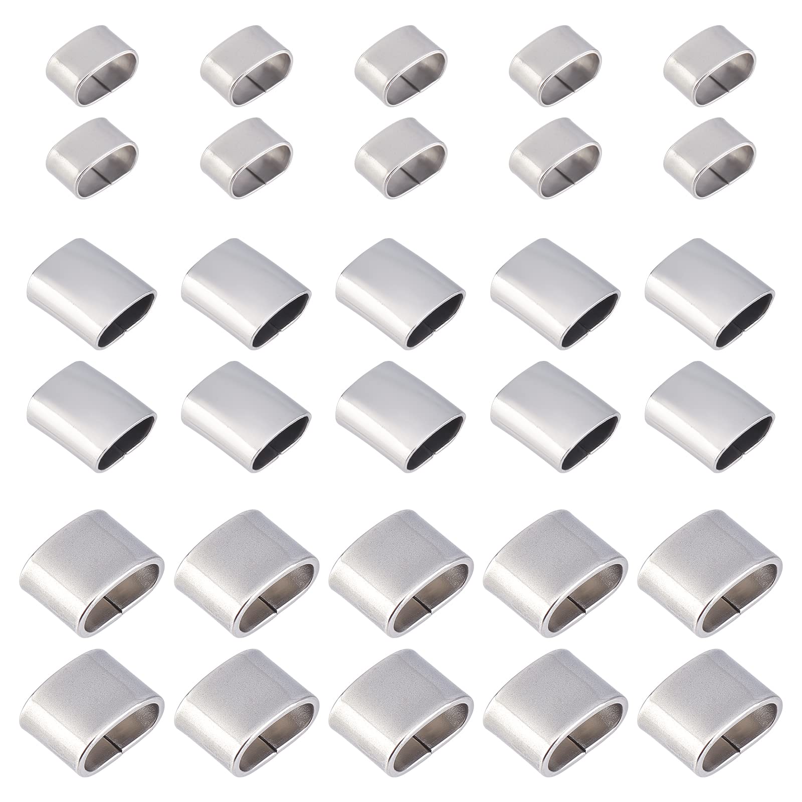 UNICRAFTALE 30pcs 3 Sizes Slide Beads Stainless Steel Rectangle Slide Beads 8.5/9/10mm Large Hole Leather Cord Slider Bracelets Loose Beads Multi-Strand Linking Connector for Jewellery Making