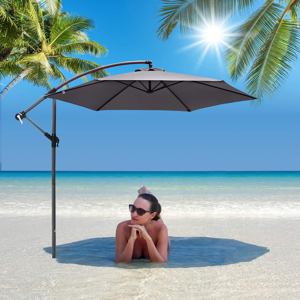 Ziigo Garden Parasol O 3m Banana Cantilever Parasol Patio Umbrella Aluminium Sun Shade Uv50 Sun Protection 6 Ribs Grey Buy Online In Gambia At Desertcart