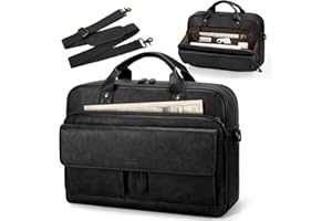 RAINSMORE Mens Laptop Bag PU Leather Messenger Bag 15.6 Inch Briefcase Vintage Computer Satchel Bag for Work Business