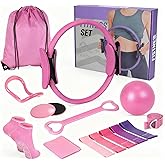 Pilates Kit for Home Workouts, Pilates Equipment Set with Ring, Ball, 5 Resistance Bands, Magic Circle Hoop, Gliding Discs, Compact Toning Fitness Essentials Starter Accessories Pilates Sets for Women