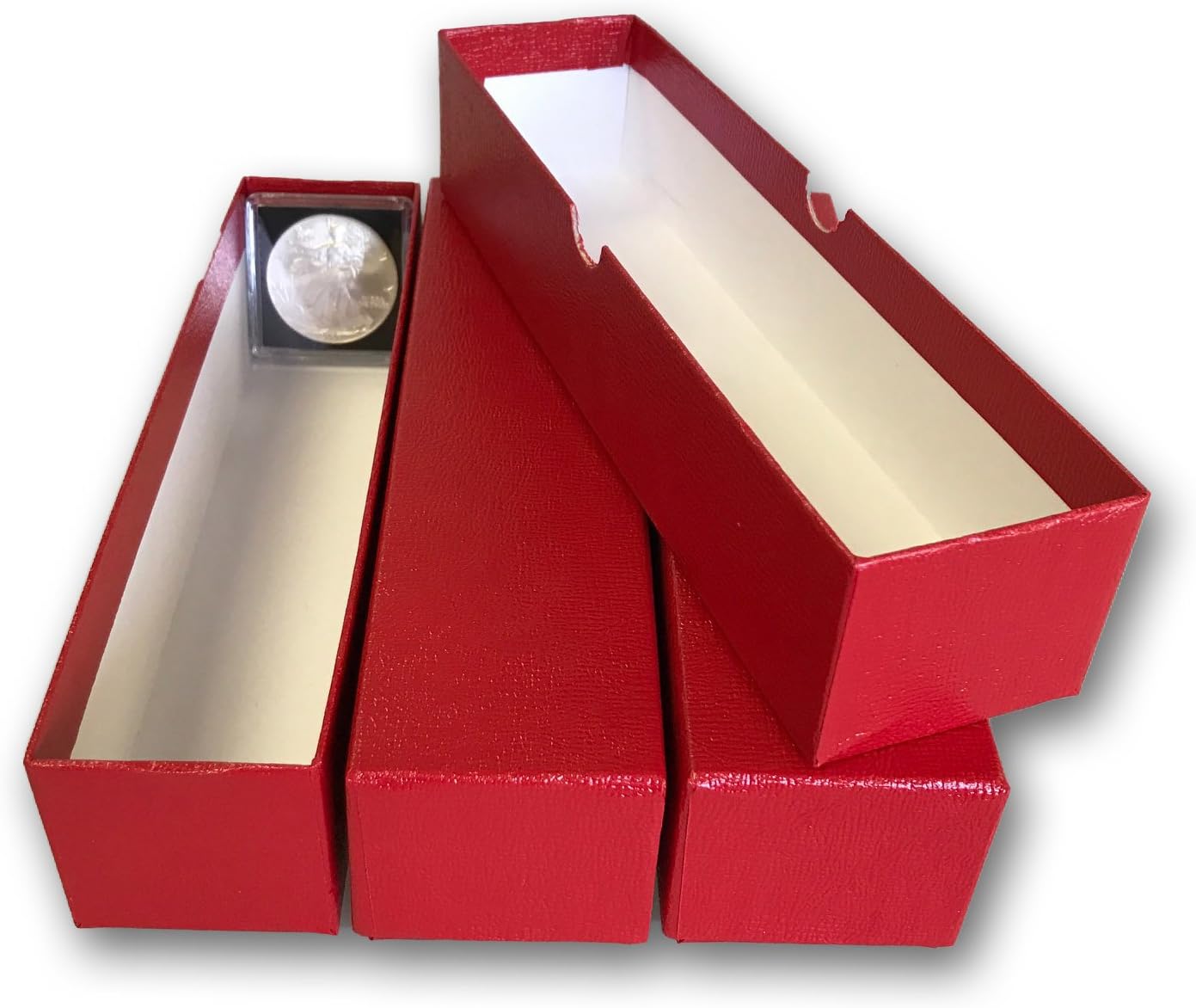 3 Red single row storage boxs for 2x2 coin holders by Generic Office