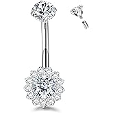 ZZHDCC Titanium Belly Button Ring 14G Belly Button Rings AAAAAA Cubic Zirconia Flower Opal 10mm Gold Plated Belly Ring for Women Halo Internally Threaded Navel Body Belly Piercing