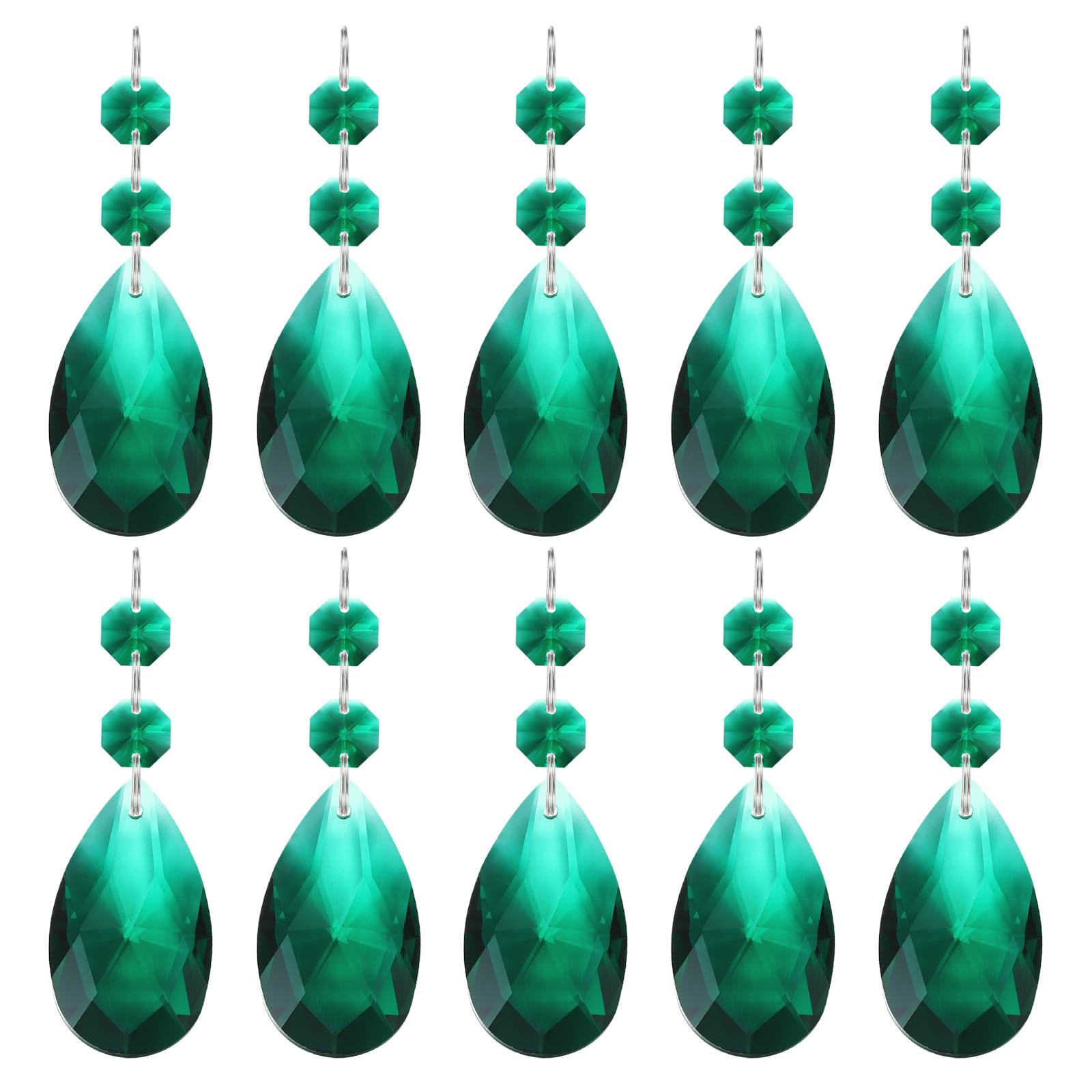 PATIKIL Teardrop Crystal Chandelier Pendants Beads, 10 Pack 85mm Length 38mm Chandelier Prisms Parts Ornaments Hanging Beads for DIY Arts Crafts Decoration, Dark Green