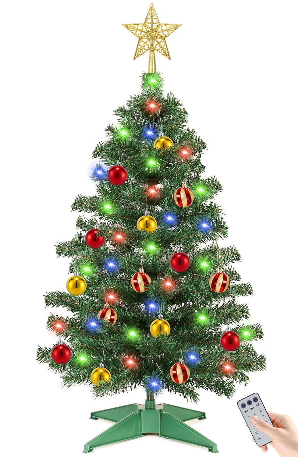 Photo 1 of [ 12 Modes & Timer ] 3 Ft Green Small Christmas Tree with 50 LED Lights, 15 Ball Ornaments 3D Star Battery Operated Prelit Christmas Tree Indoor Home Fireplace Holiday Xmas Christmas Decorations