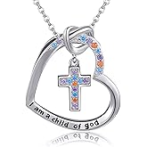 JERWLI I Am a Child of God Cross Baptism Gifts Necklace 925 Sterling Silver Cross Pendant Necklace First Communion Gifts for Women Jewelry