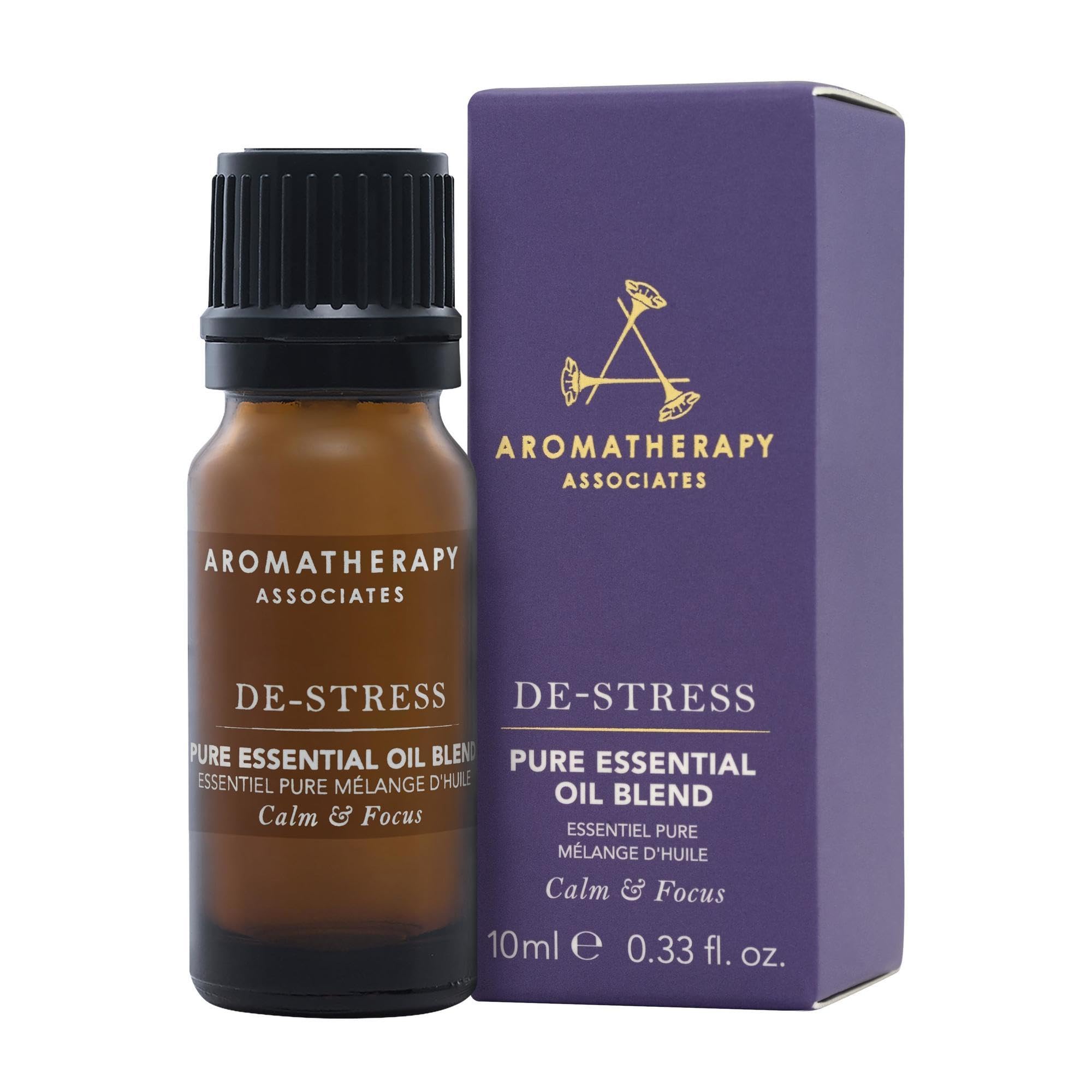 Aromatherapy Associates De Stress Pure Essential Oil Blend 10ml - 100% Natural, Clarifying Frankincense, Calming Wild Camomile, Focusing Petitgrain, Suitable for Atomiser Diffuse