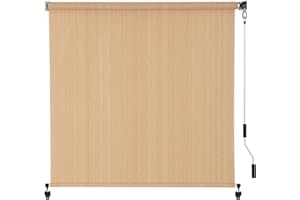 SEEYE Outdoor Sunshade Roller Shades 8' W x 6' H, Cordless Roll Up Shade Blinds Privacy Screen with 90% UV Protection, Exterior Patio Shade Cloth for Porch Pergola Balcony Backyard Windows, Walnut